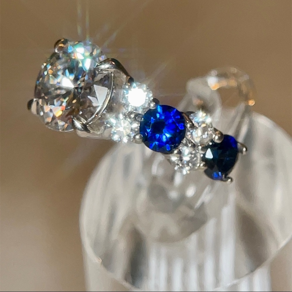 3ct+ Moissanite & Sapphire Ring - Picture 4 of 17